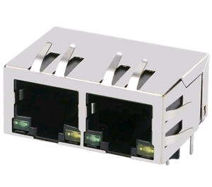501-2115, MagJack 1X2, 100 Base-T, POE, 15 W, TH, 90°, EMI Fingers, 21.35mm
