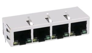 501-2116 MagJack 1X4, 100 Base-T, POE, 15 W, TH, 90°, EMI Fingers, 21.35mm